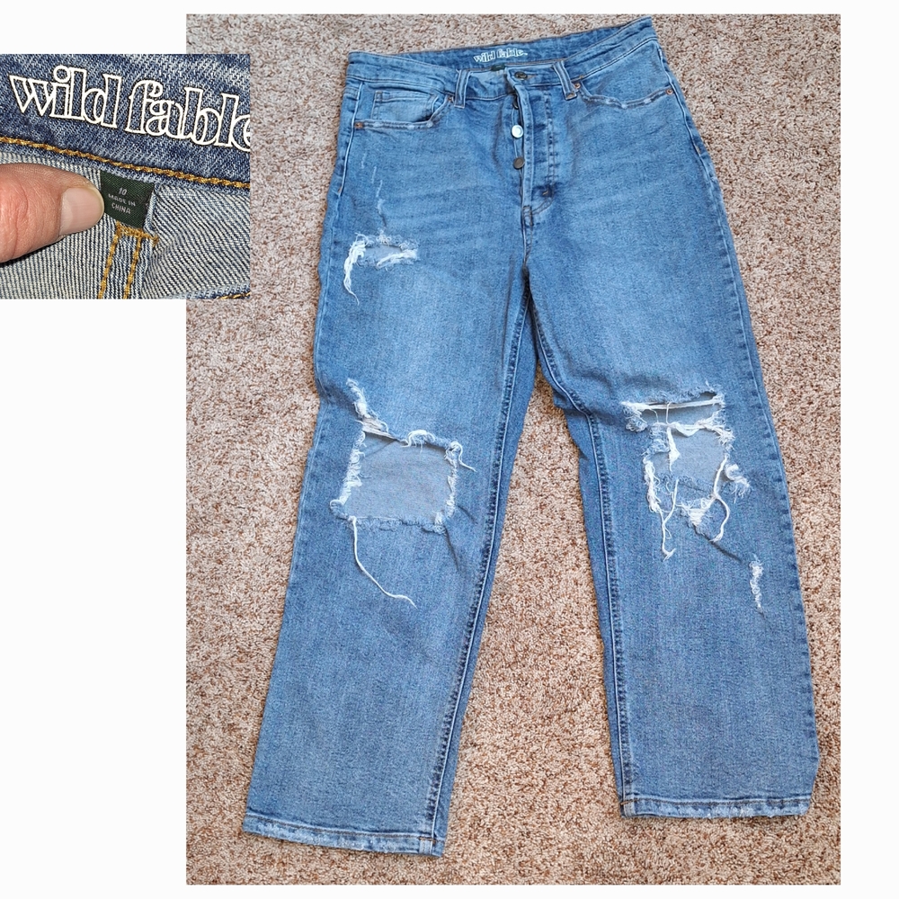 Wild Fable Ripped Denim Jeans HIGH RISE/STRAIGHT CUT  SIZE 10.  ☆LIKE NEW☆